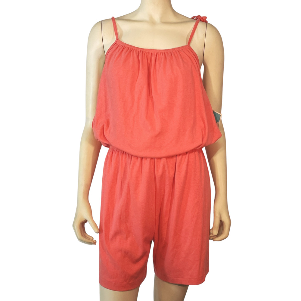 Vintage 90s Sloppy Joes One Sz S M L Stretch Knit Romper Tie Shoulders Pink New
